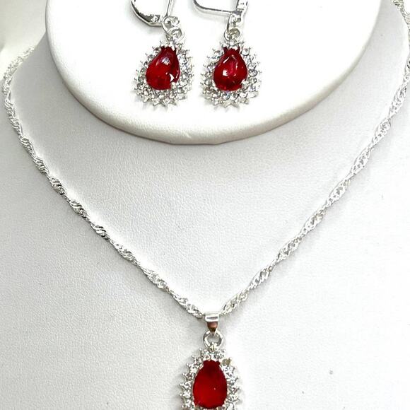 NEW Necklace Earrings Set Ruby Red Rhinestone Fashion Matching Jewelry Lot AU02 - Picture 1 of 5